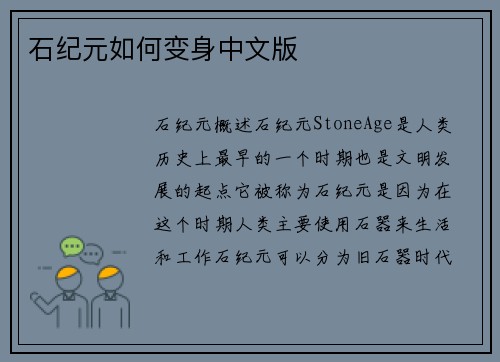 石纪元如何变身中文版